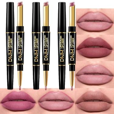 Imagem de BINGBRUSH Conjunto de 3 peças de delineador labial e batom fosco vermelho malva vermelho malva claro bege fosco para mulheres, lipliner rosa ameixa 24 horas original à prova d'água longa duração