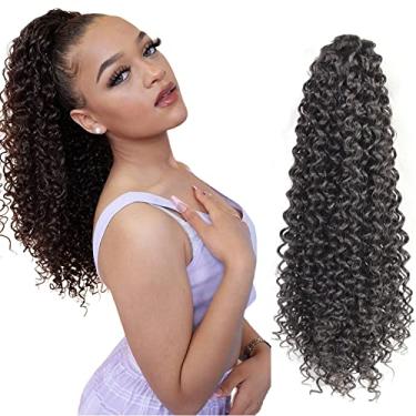 Imagem de Extensão de rabo de cavalo com cordão, extensões de rabo de cavalo sintético, sensação de cabelo humano, rabo de cavalo encaracolado crespo rabo de cavalo afro puff cordão para mulheres negras (40,6
