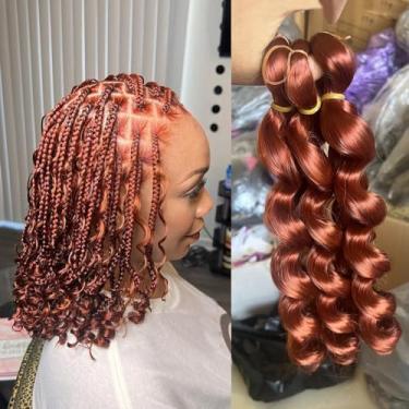 Imagem de Goddess Bob Braiding French Loose Curl Crochet Hair 30.5 cm comprimento 3 pacotes 240 gramas curto boho encaracolado caixa tranças sem nós tranças crochê extensões de cabelo (350#)