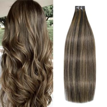 Imagem de WindTouch Extensões de cabelo humano com fita adesiva 20 peças 50 g 50 cm balayage marrom chocolate a loiro caramelo fita invisível em extensões de cabelo humano fita em extensões de fita de trama de