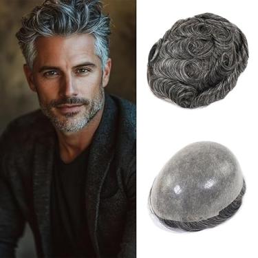 Imagem de Lavishairs Peruca de cabelo humano de 0,03 mm de pele fina masculina peruca marrom com base de poliuretano completo para homens peruca estilo onda natural cabelo humano perucas masculinas sistemas de