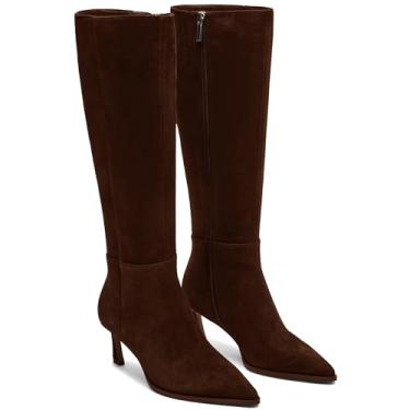 Imagem de Celbreez Botas de cano alto femininas salto gatinho bico fino botas altas para mulheres botas longas com zíper lateral botas confortáveis botas de outono 2025 roupas de festa de inverno sapatos