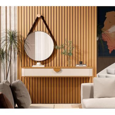 Imagem de Aparador Suspenso Chique Robusto Modelo Buriti Nicho Apoiador Moderno com Gaveta Detalhes em Madeira (Off White/Nature)