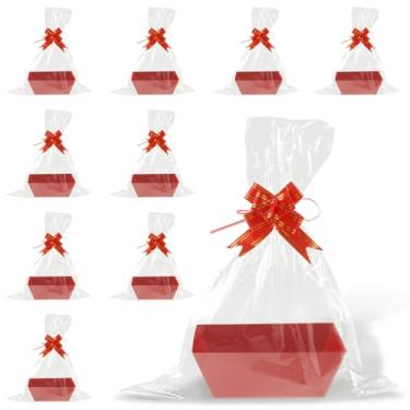 Imagem de Tcwhniev 10 cestas para presentes, kit de cesta de presente de papel vazio com 10 laços e 10 sacos, cestas de presente vazias portáteis cesta de papel multiuso para casamento, festa de aniversário