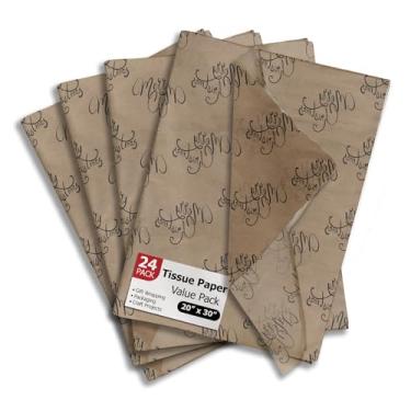 Imagem de Papel de seda impresso em kraft Merry Christmas para sacos de presente ou caixas e embrulho - papel de seda decorativo de férias de inverno para embalagem e presente | 24 folhas 50,8 cm x 76,2 cm