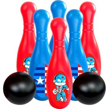Imagem de Jogo de Boliche Infantil Capitão Americano, Kit com 8 Peças