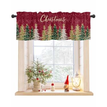Imagem de Cortinas de árvore de Natal para janelas de pinheiro, sanefa dourada, tratamentos de janela, cortinas curtas vermelhas para cozinha, sala de estar, quarto, banheiro, decoração de Natal 152 x 45 cm