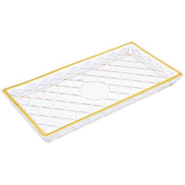 Imagem de Travessa Bandeja Vidro Retangular Diamond Fio Ouro Lyor 5399