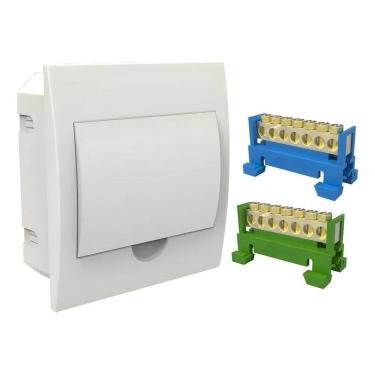 Imagem de 2X Kit Caixa Para 8 Disjuntor + Barramento Terra E Neutro 7 P