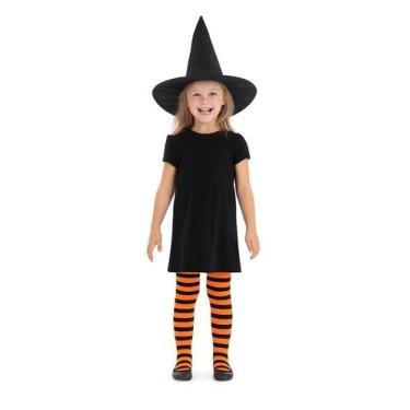 Imagem de Meia Calça Infantil Bruxinha Listras Halloween Papilloo, Laranja
