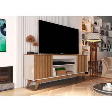 Imagem de Rack Malibu Ripado 160cm 2 Portas para Tv até 65 Polegadas OffWhite com Freijó - Rede Móveis