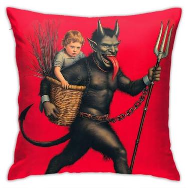 Imagem de Yaateeh Krampus Christmas Folklore Vermelho Fronhas Decorativas 45,7 x 45,7 cm Fronhas Quadradas para Casa Sofá Quarto Sala de Estar
