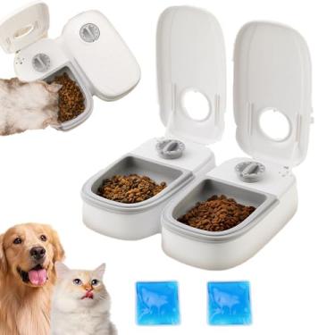 Imagem de Alimentador automático para gatos com bolsas de gelo, dispensador programável de ração para animais de estimação para alimentos úmidos e secos, controle de porção para gatos e cães pequenos