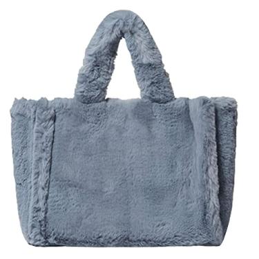 Imagem de Bolsa feminina de couro sintético fofa, bolsa de ombro para compras de grande capacidade, bolsa de ombro peluda, bolsa clutch, Azul, Free
