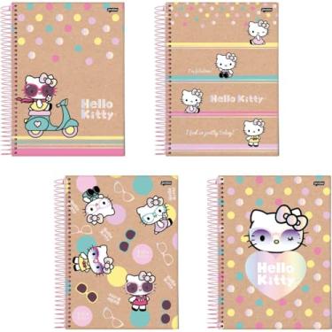 Imagem de Kit de Cadernos, Jandaia, 10 Matérias, Capa Dura, Hello Kitty, Kraft, 160 Folhas, Pacote com 4