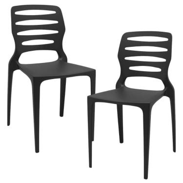 Imagem de Kit 02 Cadeiras Para Cozinha Área Gourmet Jardim Empilhável Larsen P03 Preto - Lyam Decor