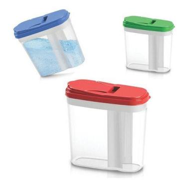 Imagem de 3 Pote Porta Sabão Em Pó 1kg Plástico Com Tampa Direcionador - Ercapla