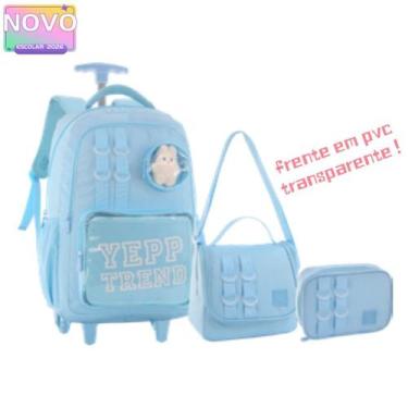 Imagem de Kit Escolar 3 em 1 Mochila com Rodinhas Frente em PVC transparente Gat