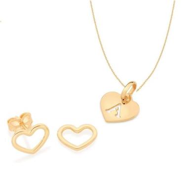 Imagem de Kit Rommanel Brinco Coração Colar 42cm Letra A Pra Presente