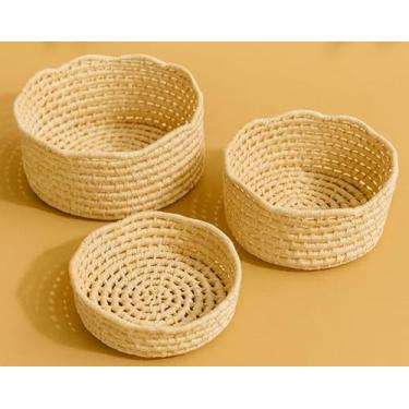 Imagem de Kit de cestas/bandejas redondas artesanais em palha Cauí