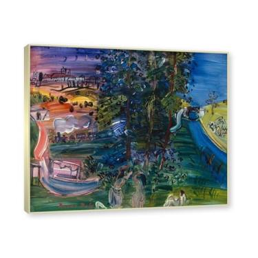 Imagem de NHLDZYH Moldura champanhe. Folhas impressionistas, (sem título 15) de Raoul Dufy, reprodução de quadros, quadros de pinturas famosas, imagem murais quartos. 30x36cm