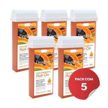Imagem de Kit c/5 Ceras Depilatória Refil Roll On Depilflax Mamão 100g