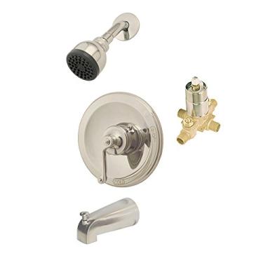 Imagem de Kit de chuveiro Aqueous KTS-1201010BN com acabamento, chuveiro tradicional, bico e desviador de banheira e válvula áspera, níquel escovado