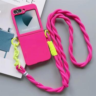 Imagem de Capa para Galaxy Z Flip6 com alça transversal, fina, fofa, sólida, protetora (para Galaxy Z Flip6/Rose)