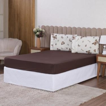 Imagem de Lençol 400 Fios 3 Peças Micropercal C/Elástico | Estampado Com Fronha | Solteiro Casal Queen King (King, Borboleta Tabaco)