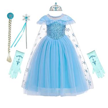 Imagem de REXREII Girls Frozen Elsa Princess Dress Halloween Costume Christmas Birthday Evening Party Ball Gown w/Accessories 7-8T
