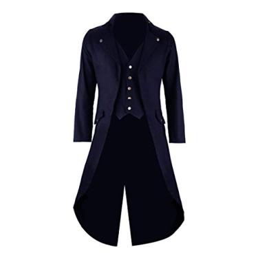 Imagem de Jaqueta masculina vintage gótica vitoriana uniforme fantasia de Halloween com bolso, Azul marino, GG