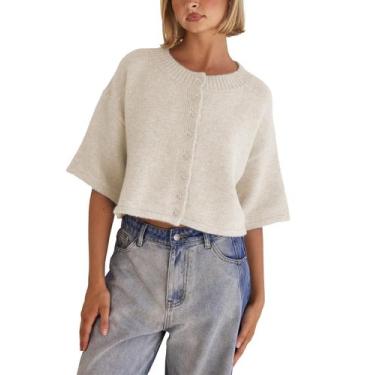 Imagem de Suéter de cardigã Springrain, leve, de malha bege para mulheres