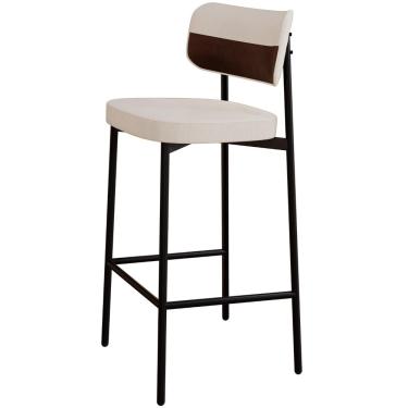 Imagem de Banqueta Alta Bar Cozinha Sala De Jantar Aço Preto Kaira C01 Linho Palha Courino Whisky - Lyam Decor