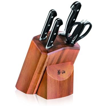 Imagem de Conjunto de Facas V2 Series, Em Aço, 5 Peças, Acácia, CANGSHAN 1022520, Preto
