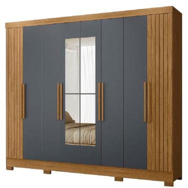 Imagem de Guarda Roupas Casal Com Espelho Ripado 8 Portas 4 Gavetas Madeirado/Cinza Diamante