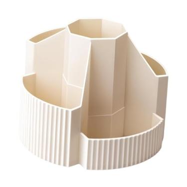 Imagem de Generic Suporte giratório para canetas, lápis, organizador de mesa com 5 compartimentos para material de escritório, marcadores de giz de cera, escovas de, Branco
