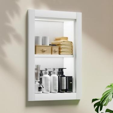 Imagem de Armário de remédios embutido 35,5 x 45,7 cm, nicho de parede de banheiro de madeira com 2 camadas, reposição de nicho de remédios à prova d'água, para sala de estar, armazenamento de banheiro, branco
