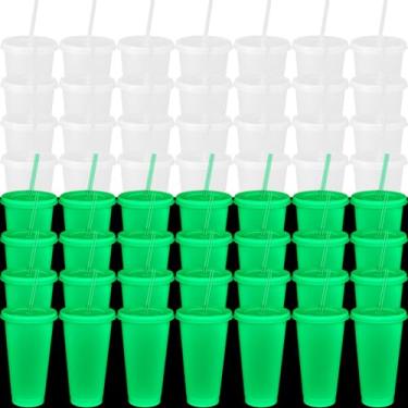 Imagem de Honeydak Pacote com 60 copos que brilham no escuro, copo de Halloween com canudo e tampa, copo brilhante, garrafa de água, caneca de viagem de café gelado, plástico reutilizável para festa de