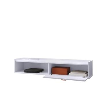 Imagem de Rack Suspenso para Ambientes Pequenos, Suporte para TV com Porta Única, Design que Economiza Espaço(Decor - Branco)
