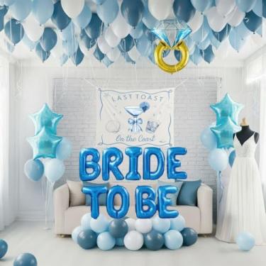 Imagem de Last Toast on the Coast Bachelorette Decorations Blue bridal shower Blue Balloon Garland Kit with Backdrop BRIDE TO BE letter Diamond Ring balloons for Hen Party Wedding Engagement supplies