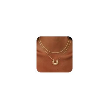 Imagem de CHESKY Colar feminino com pingente de ouro, banhado a ouro 14K, zircônia cúbica, delicado sol e lua, lindo minimalista, diamante, pedra preciosa, turquesa, gargantilha de girassol, joias presentes