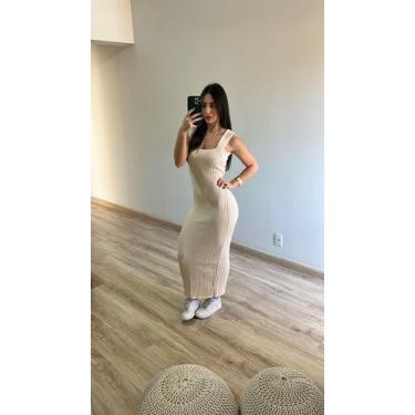 Imagem de Vestido Midi Canelado Alça Grossa Básico Tricot Verão - Calu Tricot, A