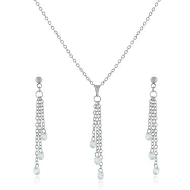 Imagem de Conjunto Feminino Aço Inox Colar e Brincos com Zircônia Cristal Pendurada Semijoia Antialérgica