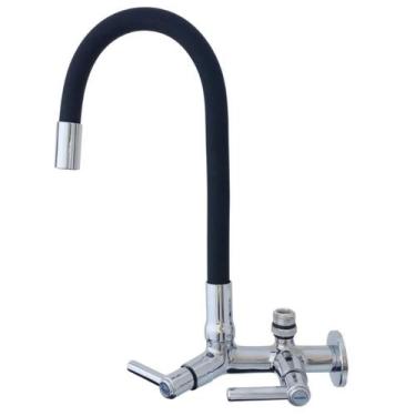 Imagem de Torneira Gourmet Bica Móvel de Parede Para Cozinha Tubo Flexível Preto