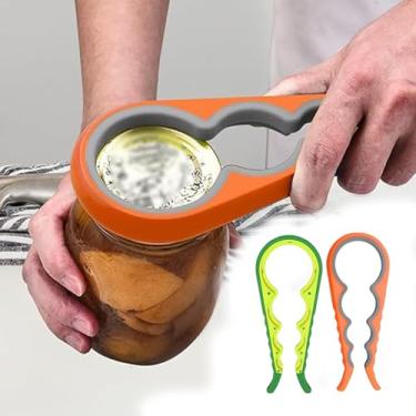 Imagem de Pacote com 2 abridor de latas multifuncional 4 em 1 com alça de silicone para idosos, mãos fracas (verde e laranja)