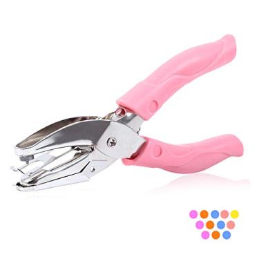 Imagem de Perfurador de papel de furo único em forma de círculo pequeno com aderência rosa suave 15 cm artes faça você mesmo artesanato ferramenta de perfuração de papel