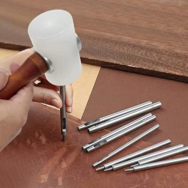 Imagem de Martelo de escultura em couro, cabo de madeira, martelo de nylon para artesanato em couro, faça você mesmo, martelo de couro, cabeça em T de nylon, cabo de madeira, 18,8 cm