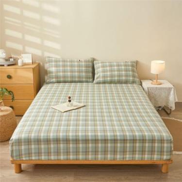 Imagem de Capa de colchão simples, xadrez, lençol de algodão, leve, respirável, protetor de colchão com bolso profundo, elástico, confortável, colcha universal, 4 estações, xadrez-180 x 200 cm (apenas capa de