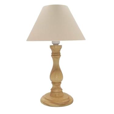 Imagem de Abajur de Mesa com Base de Madeira | Iluminação Suave para Cabeceira de Cama e Criado-Mudo – Decoração Moderna para Quarto e Escritório (Madeira natural C Bege)
