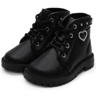 Imagem de Bota Coturno Infantil Molekinha Coração Menina - Preto, 21